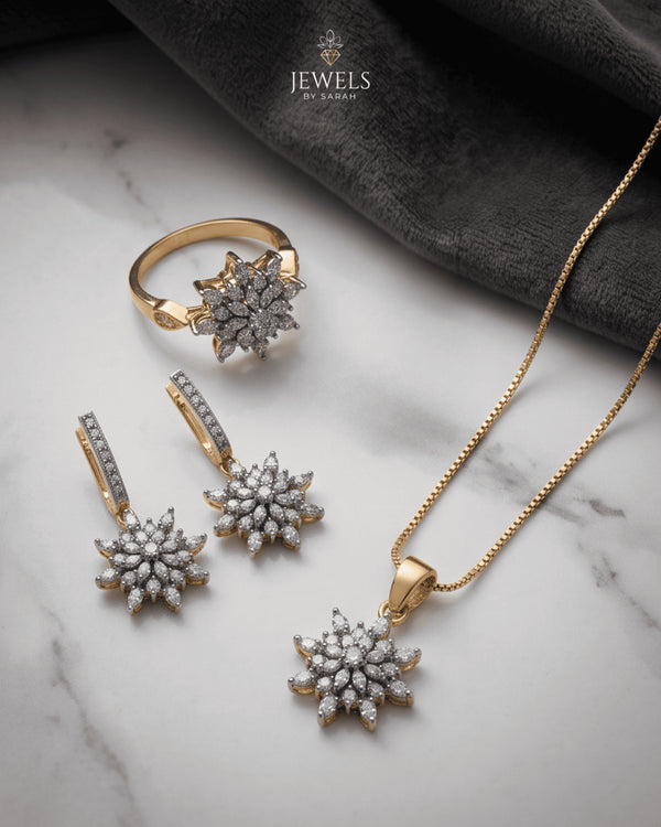 22K gold polish diamond-cut zircon star jewelry set with necklace, earrings and ring – Jewels by Sarah