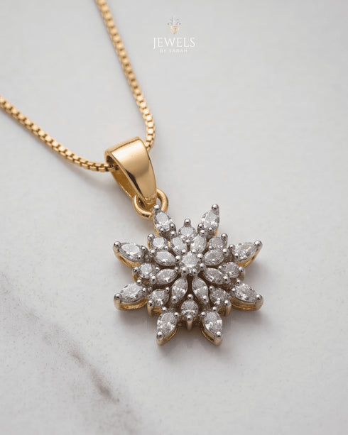 Gold polish diamond-cut zircon star pendant necklace close-up – Jewels by Sarah