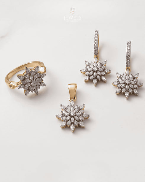 Gold zircon star ring, pendant and dangle earrings set – Jewels by Sarah