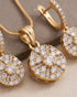 Gold polish round zircon pendant and dangle earring close-up – Jewels by Sarah
