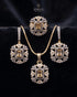 Gold champagne jurao stone jewelry set with necklace, dangle earrings and ring on black velvet – Jewels by Sarah