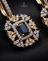 Gold polish sapphire blue jurao stone earring close-up – Jewels by Sarah