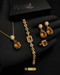 Luxury champagne gold tear drop zircon 4 piece jewelry suite for party wear