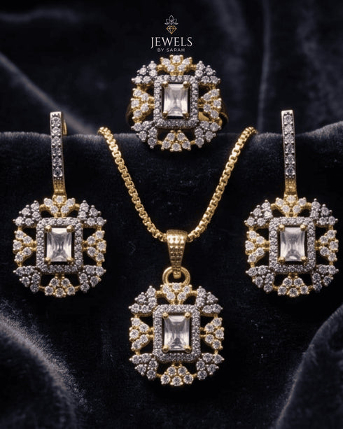 22K gold polish white jurao stone jewelry set with necklace, earrings and ring – Jewels by Sarah