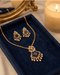 South Indian mauve square necklace and earrings set in navy jewelry box - Jewels by Sarah 22K gold polish