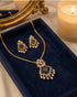South Indian mauve square necklace and earrings set in navy jewelry box - Jewels by Sarah 22K gold polish