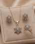 "Champagne crystal star cluster necklace set with earrings and ring on beige velvet by Jewels by Sarah"