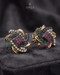 "Multicolor gemstone antique stud earrings with pearls and ruby emerald sapphire stones by Jewels by Sarah"