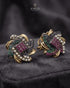 "Multicolor gemstone antique stud earrings with pearls and ruby emerald sapphire stones by Jewels by Sarah"
