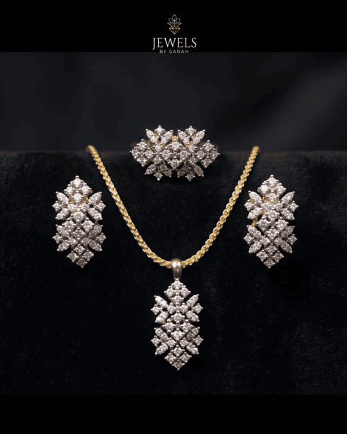 22K gold polish diamond cut leaf zircon jewelry set with necklace, earrings and ring – Jewels by Sarah