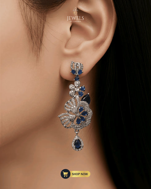 Luxury-Silver-Plated-AD-Stone-Chandelier-Earrings-Model-Shot