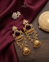 Kashmiri style maroon jhumka earrings with antique gold finish on silk fabric - Jewels by Sarah