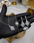 "Clear crystal marquise sunburst jewelry set with necklace, bracelet, earrings and ring"