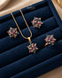 "Multicolor star cluster necklace set with earrings and ring on navy velvet by Jewels by Sarah"