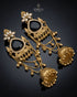 Pair of Kashmiri style emerald stone jhumka earrings with gold bell drops - Jewels by Sarah Signature Collection