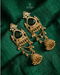 Kashmiri style emerald green jhumka earrings with antique gold finish on silk fabric - Jewels by Sarah