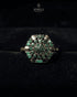 "Emerald cluster gold plated ring with antique finish on black velvet by Jewels by Sarah"