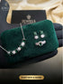 S925 Sterling Silver Curved Bar Necklace Set with Emerald Cut and Floral Zircons - Available in White Green and Colored Stones