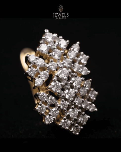 Gold polish diamond cut zircon cluster ring close-up detail – Jewels by Sarah