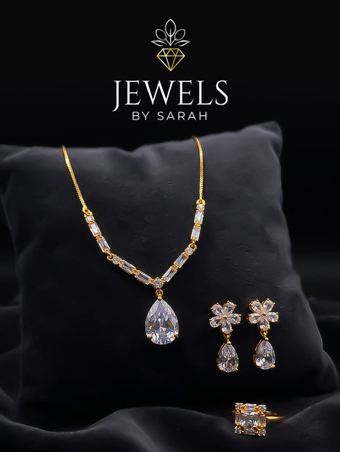 Clear White Zircon Necklace and Earring Set for Brides Pakistan