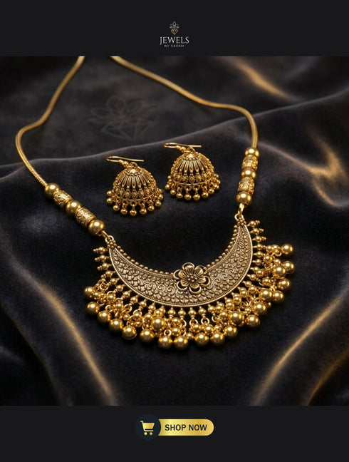 Traditional Pakistani Gold Plated Antique Jewelry Set for Wedding Guest.