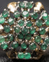 "Close-up of emerald stones and honeycomb setting on antique gold plated ring by Jewels by Sarah"