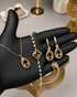 "Champagne gold teardrop pearl halo jewelry set with necklace, bracelet, earrings and ring"