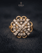 "Crystal floral gold plated ring with scalloped design on dark fabric by Jewels by Sarah"