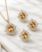 Complete 4-piece jurao stone jewelry set with ring, earrings and necklace in 22K gold polish - Jewels by Sarah