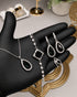 "Emerald green teardrop pearl halo jewelry set with necklace, bracelet, earrings and ring"