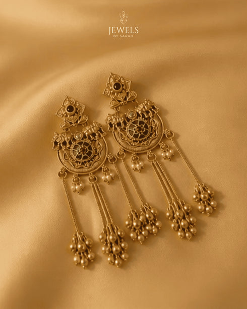 Pair of Kashmiri style antique gold filigree tassel earrings with elephant detailing - Jewels by Sarah Signature Collection