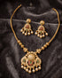 "South Indian heritage gold pearl drop necklace set with earrings on grey velvet by Jewels by Sarah"