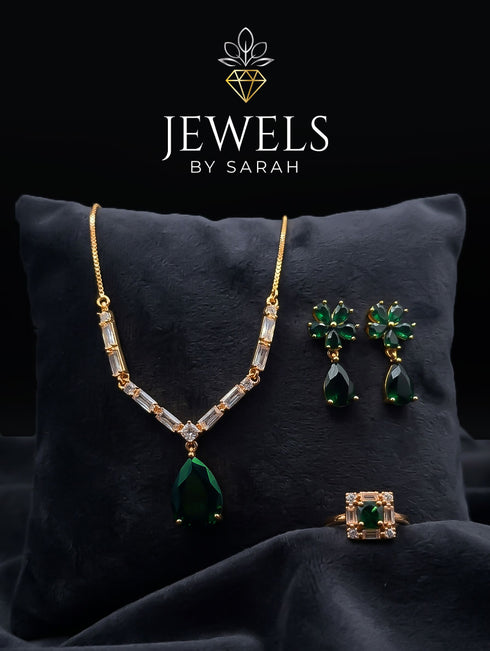 Emerald Green Zircon Party Wear Jewelry Set with Ring