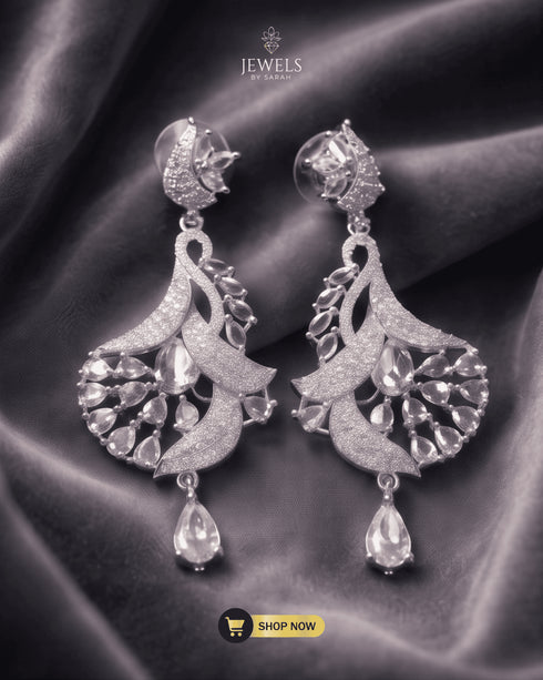 Statement-Pear-Cut-Zircon-AD-Stone-Silver-Plated-Earrings-Jewels-by-Sarah