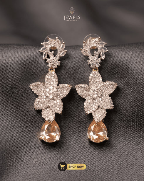 Jewels-by-Sarah-Amber-Flora-Champagne-Zircon-AD-Stone-Antique-Gold-Earrings