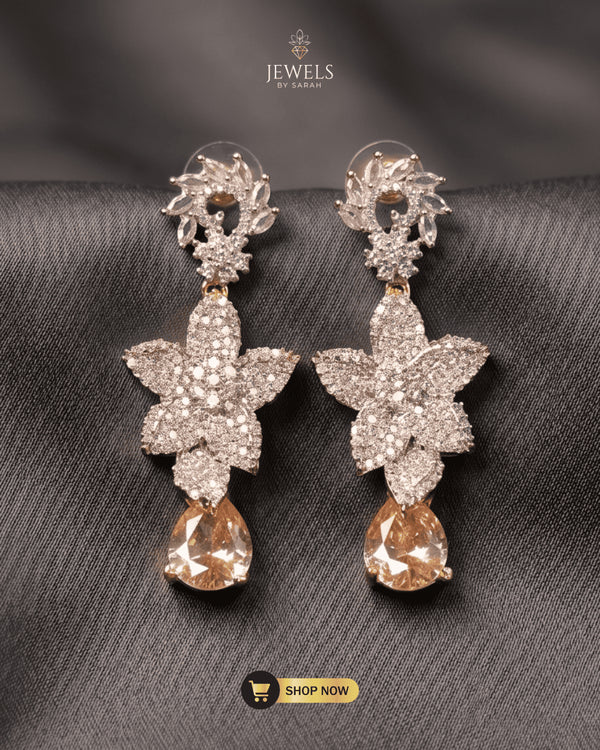Jewels-by-Sarah-Amber-Flora-Champagne-Zircon-AD-Stone-Antique-Gold-Earrings