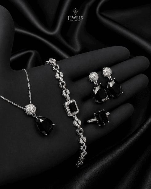 Black zircon matching jewelry set with pendant and bracelet jewels by sarah