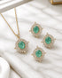 Green AD stone Jadau pendant and ring set on marble background - Jewels by Sarah 22K gold polish
