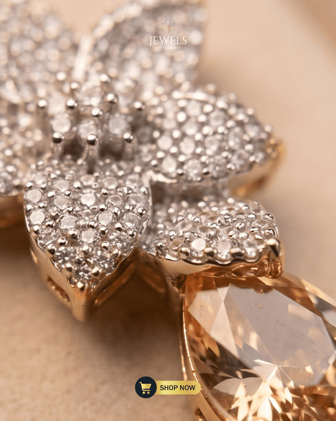 High-Resolution-Detail-AD-Stone-Floral-Jewelry-Champagne-Teardrop
