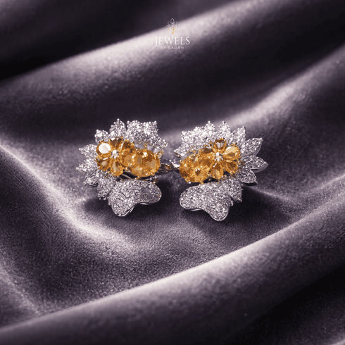 Jewels-by-Sarah-Amber-Bloom-Champagne-Zircon-AD-Stone-Silver-Plated-Earrings