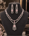 Pink stone silver plated bridal necklace set with tikka on mannequin