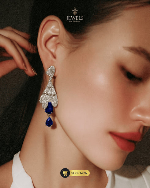Jewels-by-Sarah-Midnight-Azure-Royal-Blue-Zircon-Drop-Earrings-Model-Shot
