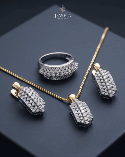 22K gold plated diamond cut two-tone zircon jewelry set with necklace, earrings and ring – Jewels by Sarah