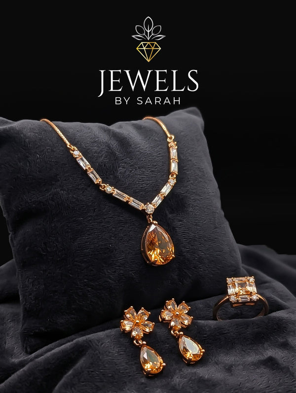 Champagne Gold Zircon Jewelry Set Ultra Realistic Photography
