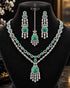 Mint green stone silver plated bridal necklace set with tikka on mannequin