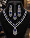 Sapphire blue stone silver plated bridal necklace set with tikka on mannequin