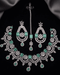Silver plated bridal set with mint green AD stones and tikka