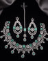 Silver plated bridal set with mint green AD stones and tikka