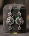 The "Emerald Camellia" Grand Chandelier Drops – Intricate Mint Green Zircon & Premium AD Stone Earrings in Rhodium Finish