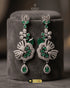 The "Emerald Camellia" Grand Chandelier Drops – Intricate Mint Green Zircon & Premium AD Stone Earrings in Rhodium Finish